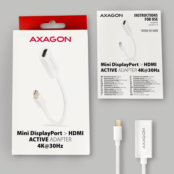 AXAGON RVDM-HI14NW, Mini DisplayPort -> HDMI 1.4 redukce /  adaptér, 4K/ 30Hz, bílý - obrázek č. 5