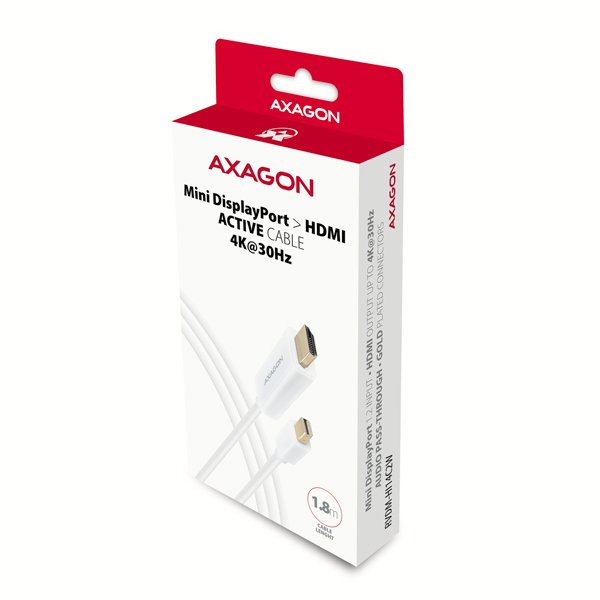 AXAGON RVDM-HI14C2W, Mini DisplayPort > HDMI 1.4 redukce /  kabel 1.8 m, 4K/ 30Hz, bílý - obrázek č. 5