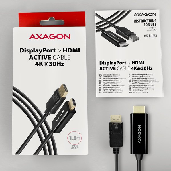 AXAGON RVD-HI14C2, DisplayPort -> HDMI 1.4 redukce /  kabel 1.8m, 4K/ 30Hz - obrázek č. 5