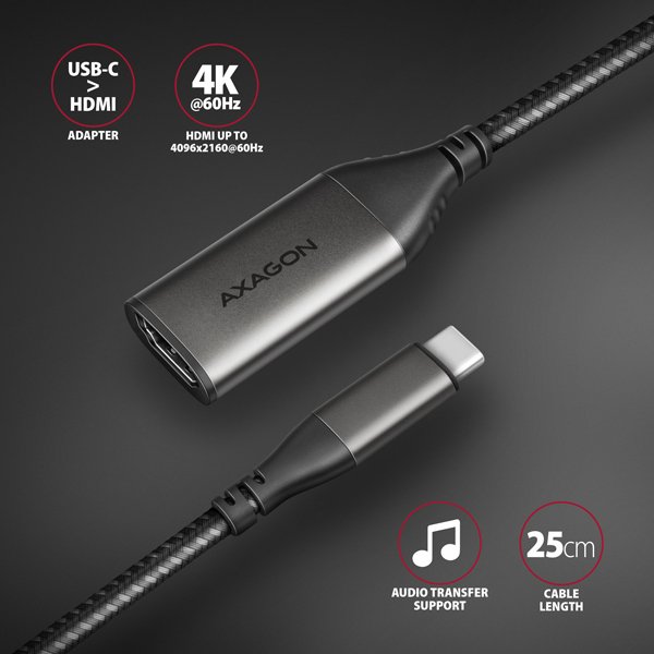 AXAGON RVC-HI2M, USB-C -> HDMI 2.0a redukce /  adaptér, 4K/ 60Hz HDR10 - obrázek č. 1