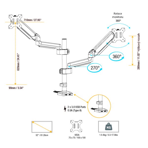 Držák monitoru Fellowes Platinum 2 ramena nad sebou - obrázek č. 7