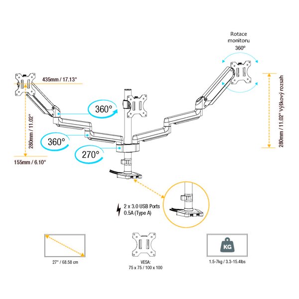 Držák monitoru Fellowes Platinum 3 ramena vedle sebe - obrázek č. 10