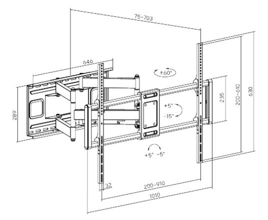 Výsuvný držák Brateck LPA77-696 pro TV 60"-120" 120kg polohovatelný nástěnný Heavy Duty - obrázek č. 3