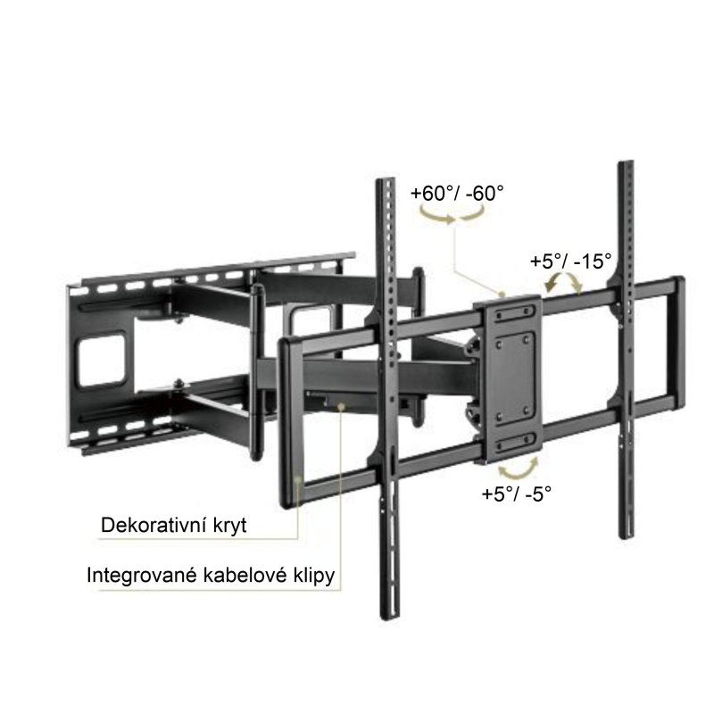 Výsuvný držák Brateck LPA77-696 pro TV 60"-120" 120kg polohovatelný nástěnný Heavy Duty - obrázek č. 1