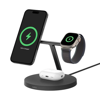 Belkin BOOST CHARGE PRO Qi2, 15W 3v1 stojan s Apple watch fast charge, černý - obrázek produktu