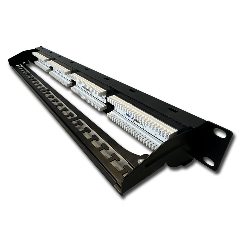 DATACOM Patch panel 19" UTP 24 port CAT5E DUAL 1U BK (4x6p) vyvazovací lišta - obrázek č. 1