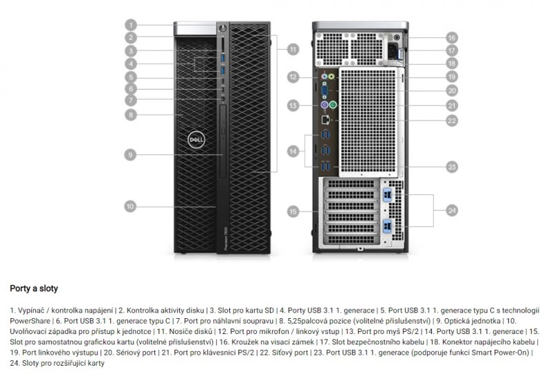 Dell Precision 5820 Tower W-2225/ 64G/ 256SSD+2TB/ RTX4000-8GB/ W10P - obrázek č. 2