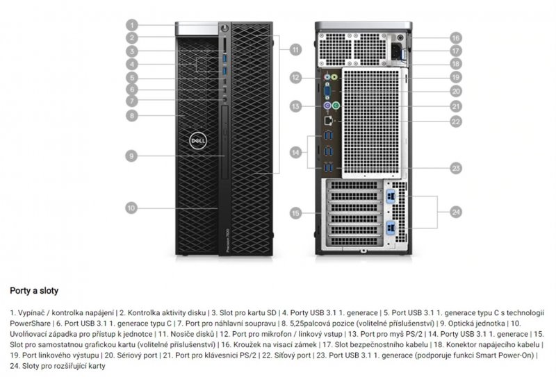 Dell Precision 5820 Tower Xeon W-2245/ 64G/ 1B SSD M2 +4TB NL-SAS/ RTX4000-8GB/ W10P - obrázek č. 2