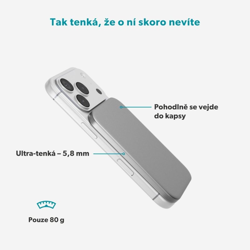Epico Slim 3000mAh Mag+ powerbanka EM31b - stříbrná - obrázek č. 2
