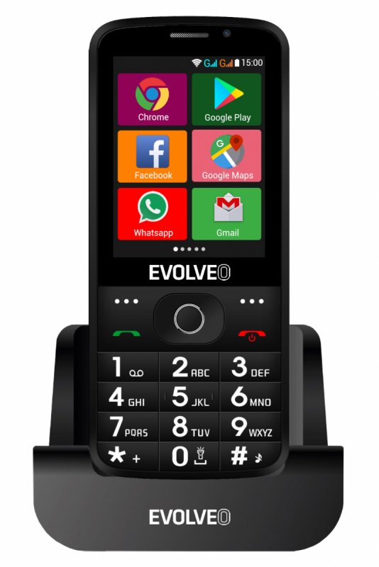 EVOLVEO EasyPhone AD, chytrý mobilní telefon pro seniory s nabíjecím stojánkem (černá barva) - obrázek produktu