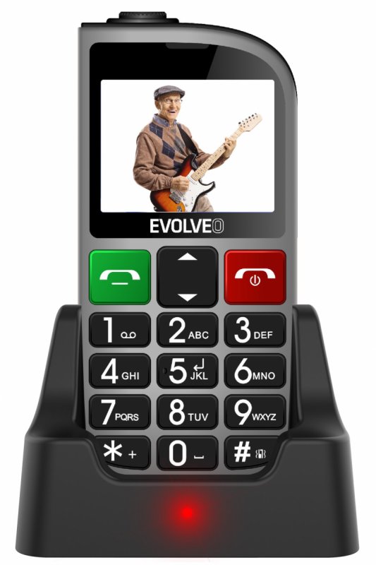 EVOLVEO EasyPhone FM, mobilní telefon pro seniory s nabíjecím stojánkem (stříbrná barva) - obrázek produktu