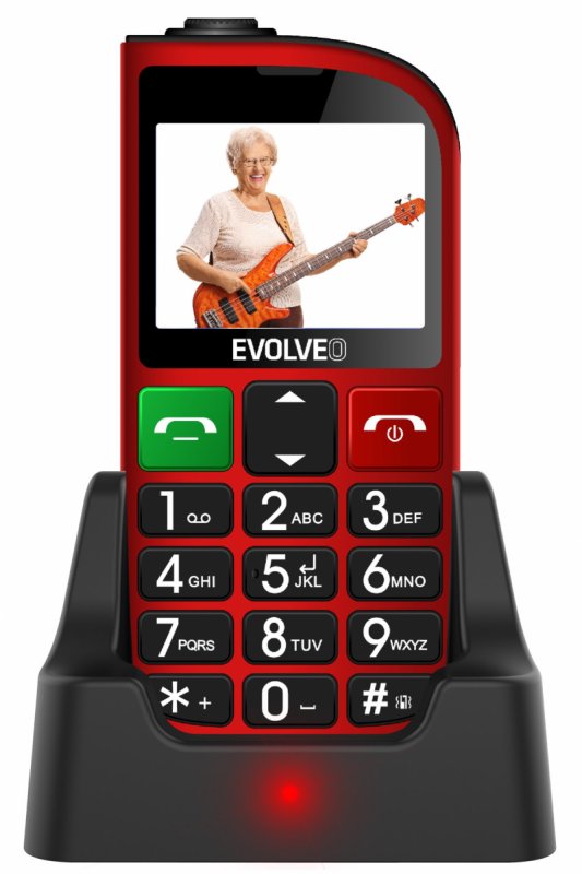 EVOLVEO EasyPhone FM, mobilní telefon pro seniory s nabíjecím stojánkem (červená barva) - obrázek produktu