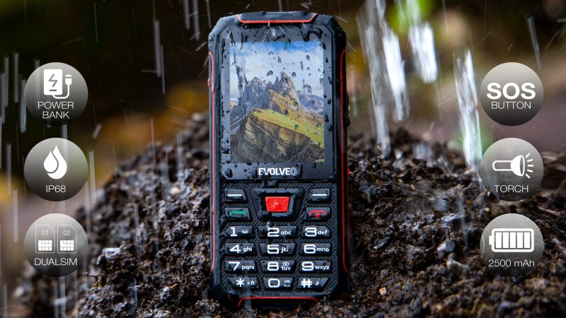 EVOLVEO StrongPhone W4, vodotěsný odolný Dual SIM telefon, černo-červená - obrázek č. 3