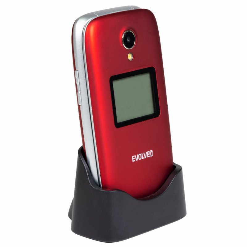 EVOLVEO EasyPhone FS, vyklápěcí mobilní telefon 2.8" pro seniory s nabíjecím stojánkem (červená barv - obrázek č. 1