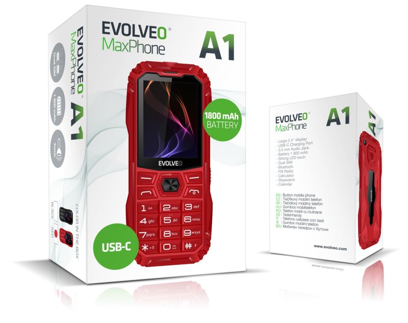EVOLVEO MaxPhone A1, tlačítkový Dual SIM telefon, červený - obrázek č. 1