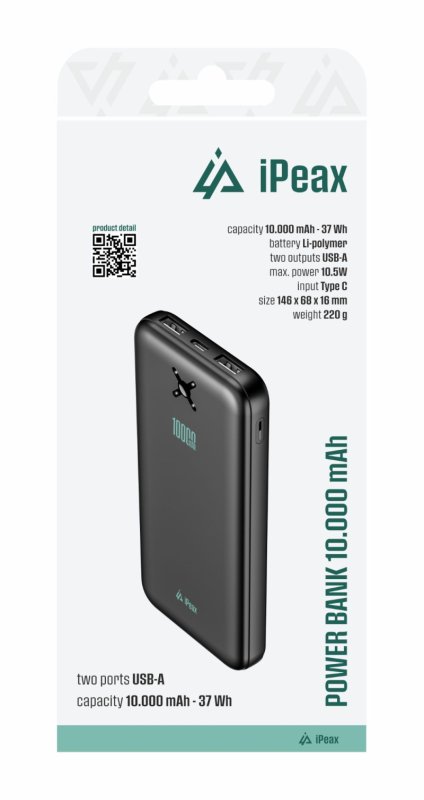POWER BANKA 10000 mAh, 10,5W, 2x USB-A ČERNÁ - obrázek produktu