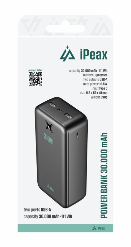 POWER BANKA 20000 mAh, 10,5W, 2x USB-A ČERNÁ - obrázek produktu