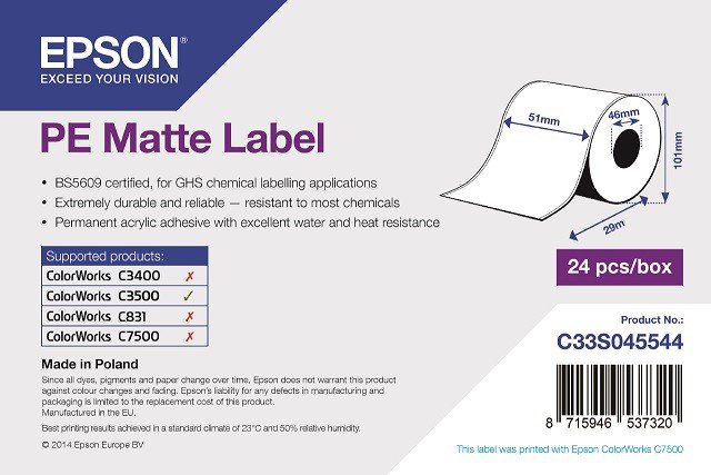 PE Matte Label - Continuous Roll: 51mm x 29m - obrázek produktu