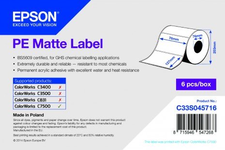 PE Matte Label - Die-cut Roll: 76mm x 127mm - obrázek produktu
