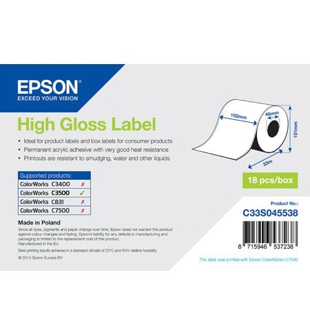 High Gloss Label Cont.R, 102mm x 33m - obrázek produktu