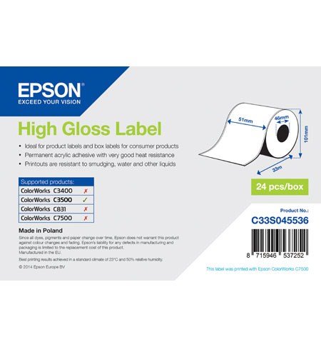 High Gloss Label Cont.R, 51mm x 33m - obrázek produktu