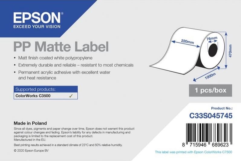 PP Matte Label - Coil: 220mm x 1000m - obrázek produktu