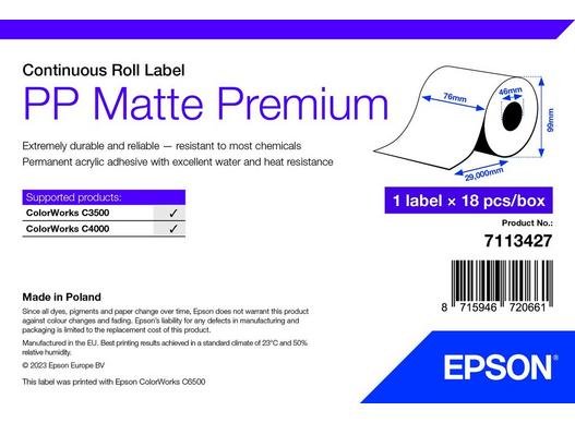PP Matte Label Premium, Cont. Roll, 76mm x 29mm - obrázek produktu