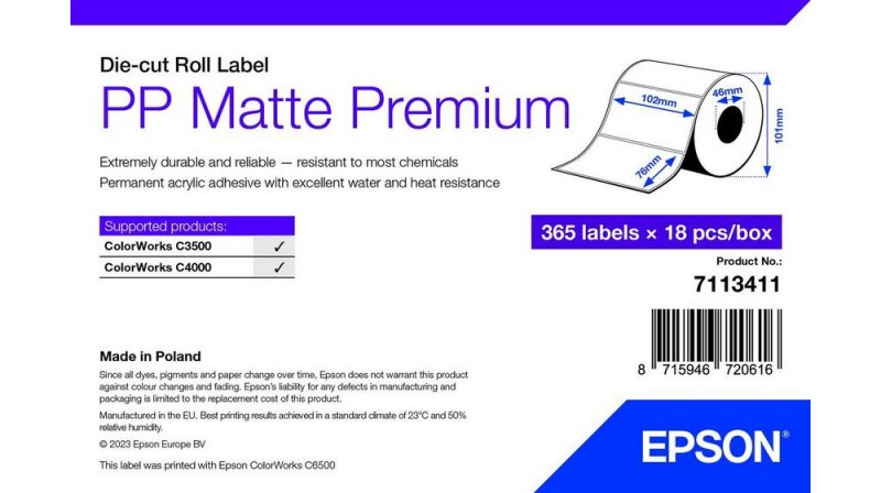 PP Matte Label Premium, 102mm x 76mm, 365 Labels - obrázek produktu