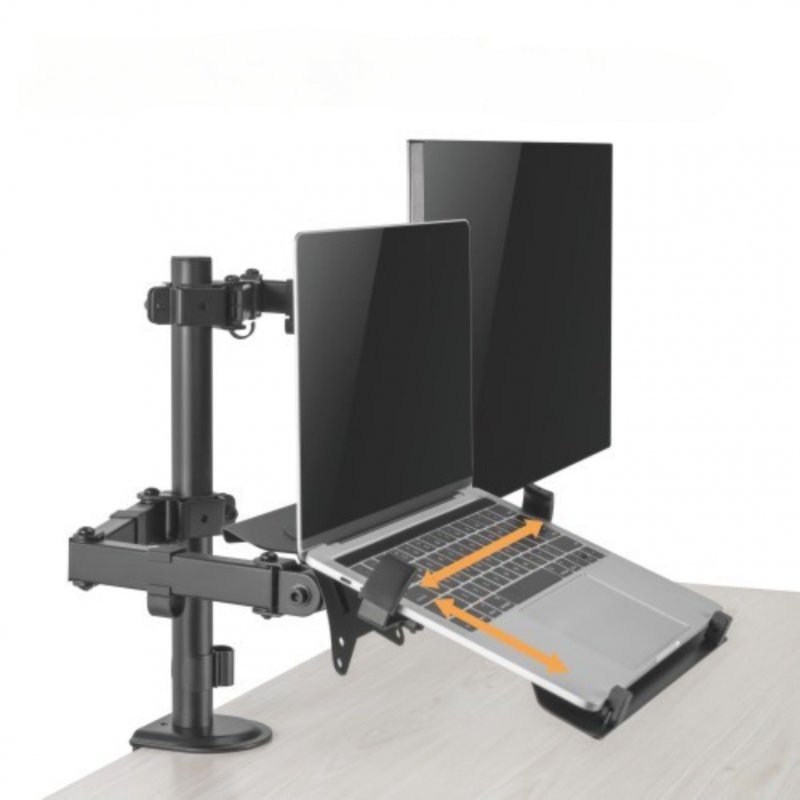 Držák monitoru Brateck LDT66-C024ML jedno kloubové rameno + jeden držák laptopu vedle sebe na tyčové - obrázek č. 2