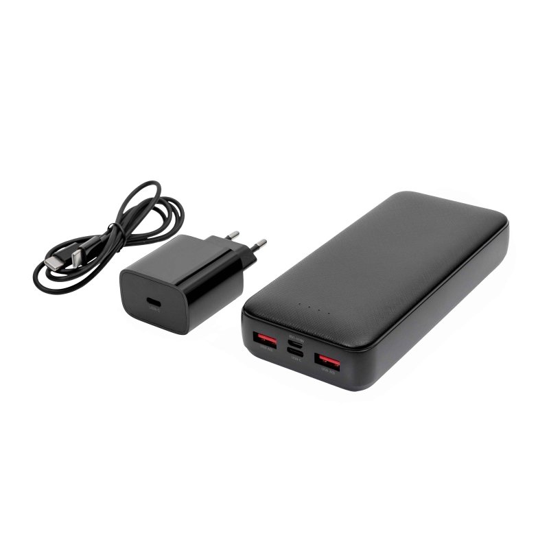 Platinet SET 3v1 Powerbanka 20000 mAh +  Nabíječka 20W Power Delivery, kabel USB-C 1m, černá - obrázek produktu