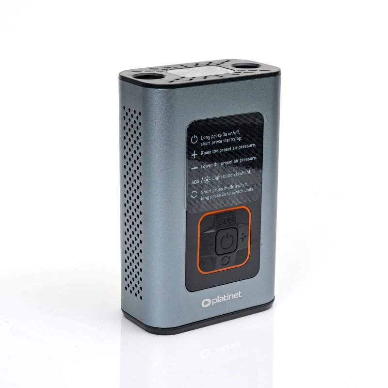 Platinet 3v1 Powerbanka 4000 mAh, digitální kapesní kompresor 10 BAR, LED svítilna, stříbrná - obrázek produktu