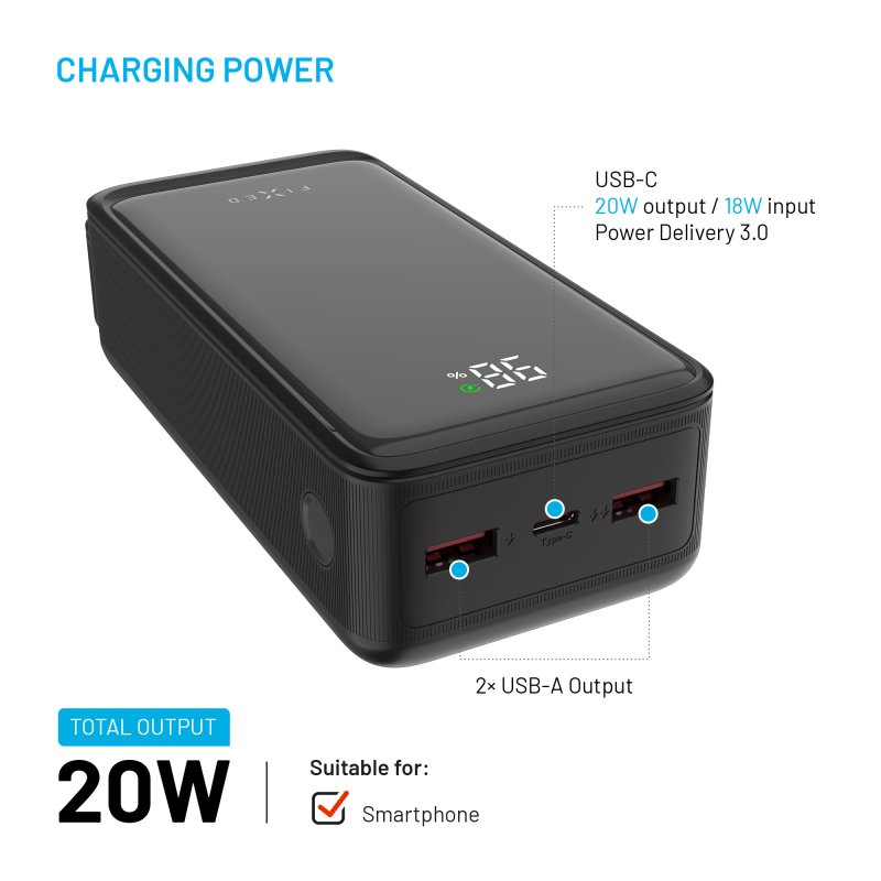Powerbanka FIXED Zen2, LCD, PD 20W, 30 000 mAh - obrázek č. 2