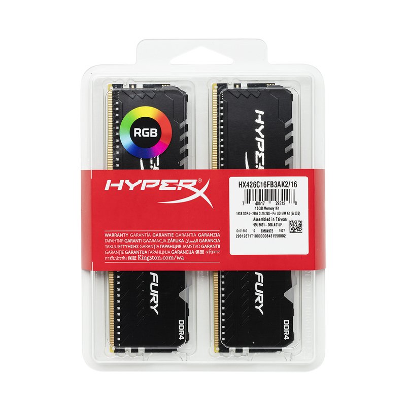 32GB DDR4-3466MHz CL16 HyperX Fury RGB, 2x16GB - obrázek č. 1