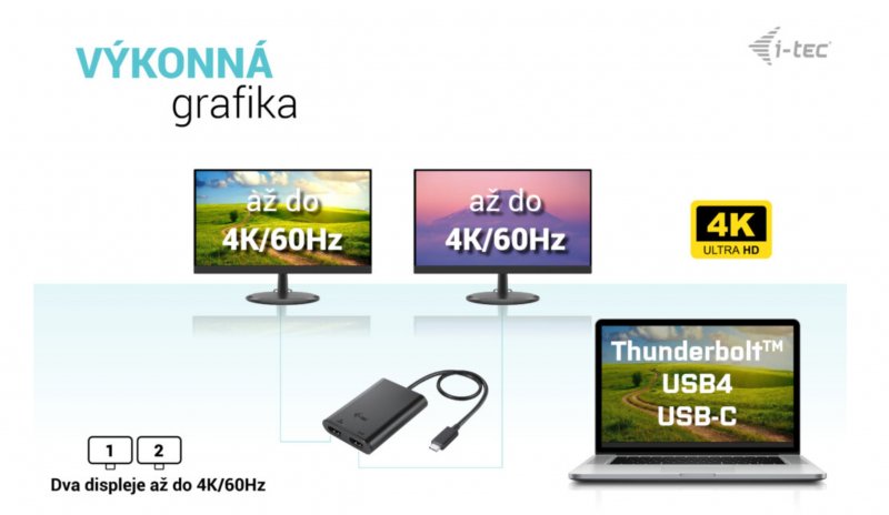 i-tec USB-C Dual 4K/ 60Hz (single 8K/ 30Hz) HDMI Video Adapter - obrázek č. 4