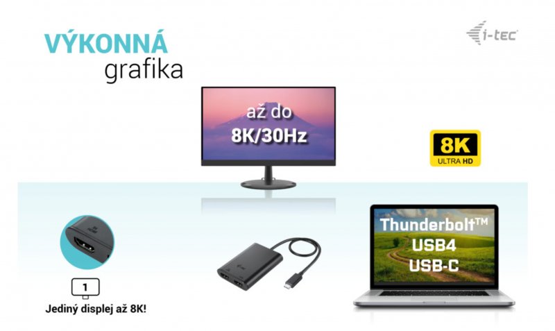 i-tec USB-C Dual 4K/ 60Hz (single 8K/ 30Hz) HDMI Video Adapter - obrázek č. 3