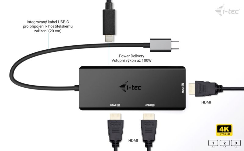 i-tec USB-C Triple 4K HDMI Video Adapter, Power Delivery 100W - obrázek č. 3