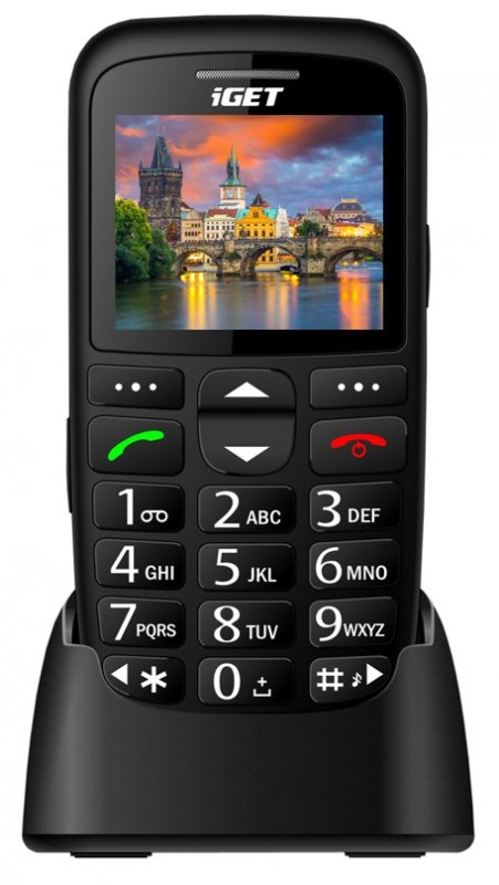 iGET SIMPLE D7 Black, seniorský, Bluetooth, FM rádio, kamera, svítilna,výdrž 15 dní,microSD,stojánek - obrázek produktu