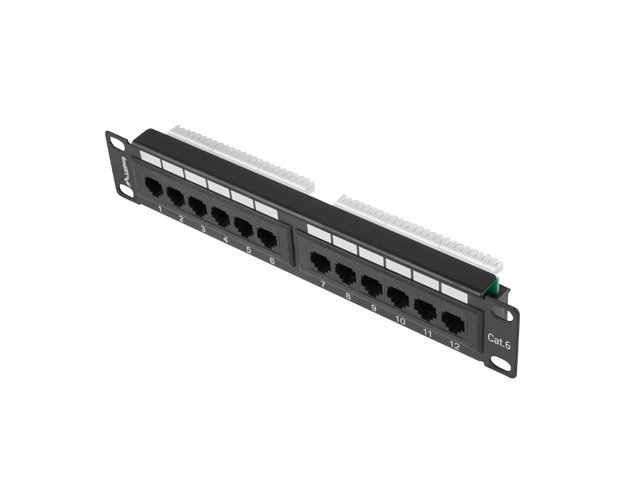 PATCH PANEL 12PORT 1U 10" CAT.6 UTP ČERNÝ LANBERG - obrázek produktu