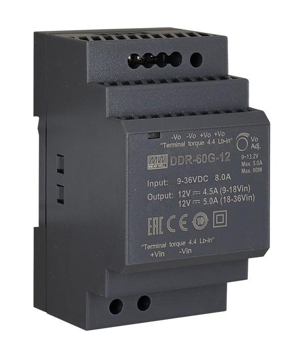 MEANWELL - DDR-60G-12 - Průmyslový měnič napětí z 9-36V na 12V 60W na DIN - obrázek produktu