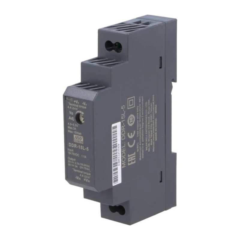 MEANWELL - DDR-15L-5 - Průmyslový měnič napětí z 18-75V na 5V 15W na DIN - obrázek produktu