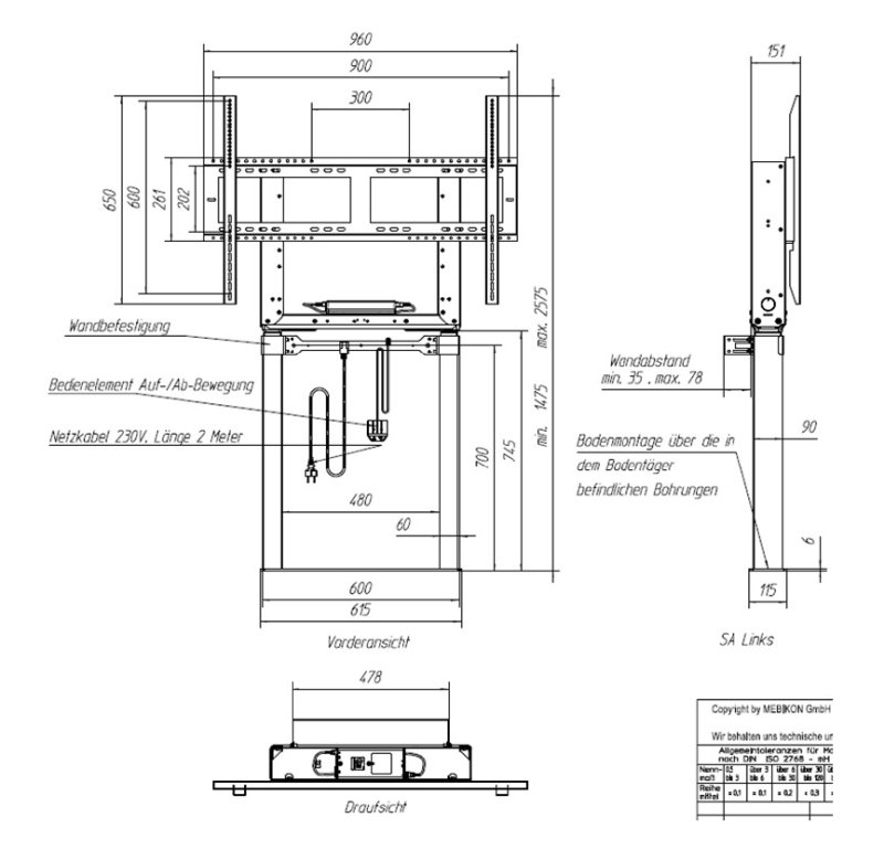 Držák MEBIKON eQLift Next Wall / Floor 80 mm / s - obrázek č. 7