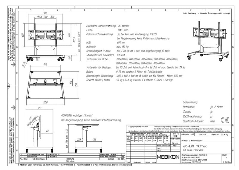 Mobilní stojan MEBIKON eQ Lift TiltTec Basic - obrázek č. 6