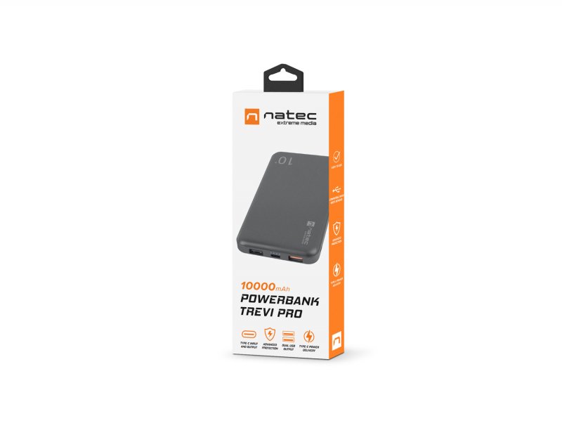Natec Trevi Pro Power banka 10 000mAh Quick Charge 3.0, černá, 1x Type-C, 2x USB - obrázek č. 2