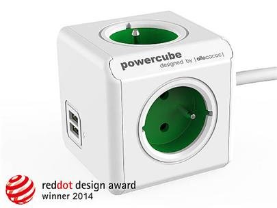 Zásuvka prodluž. PowerCube EXTENDED USB, Green, 4 rozbočka, 2x USB, kabel 1,5m - obrázek produktu