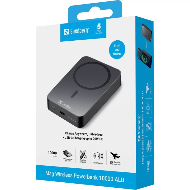 Sandberg Magnet Wireless Powerbank 10000 ALU - obrázek č. 3