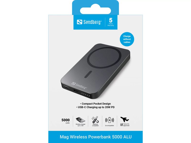 Sandberg Magnet Wireless Powerbank 5000 ALU - obrázek č. 3