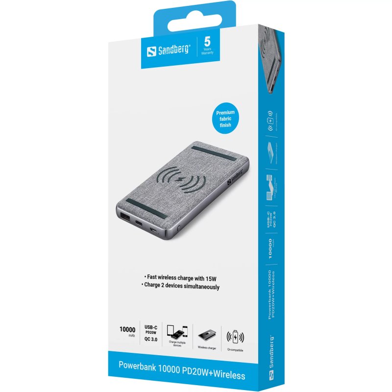 Sandberg Powerbank 10000 PD20W+Wireless - obrázek č. 1
