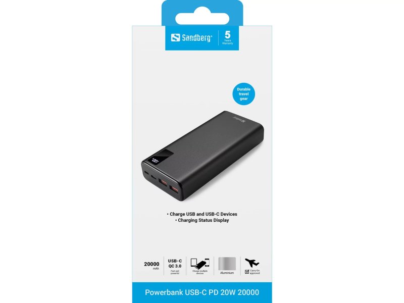 Sandberg Powerbank USB-C PD 20W 20000 - obrázek č. 1