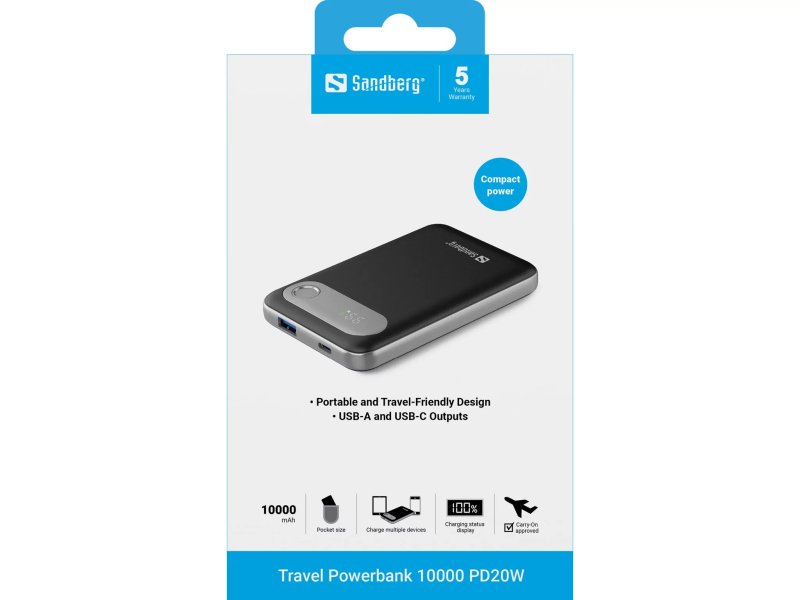 Sandberg Travel Powerbank 10000 PD20W - obrázek č. 1
