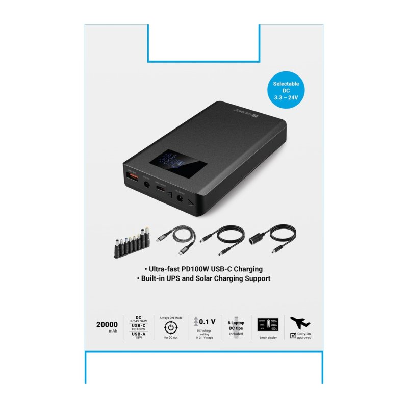 Sandberg Laptop Powerbanka 20000mAh PD100W, černá - obrázek č. 6